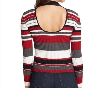Skinnygirl Jeans Claudia Ribbed Striped Open Back Long Sleeve Sweater Size L